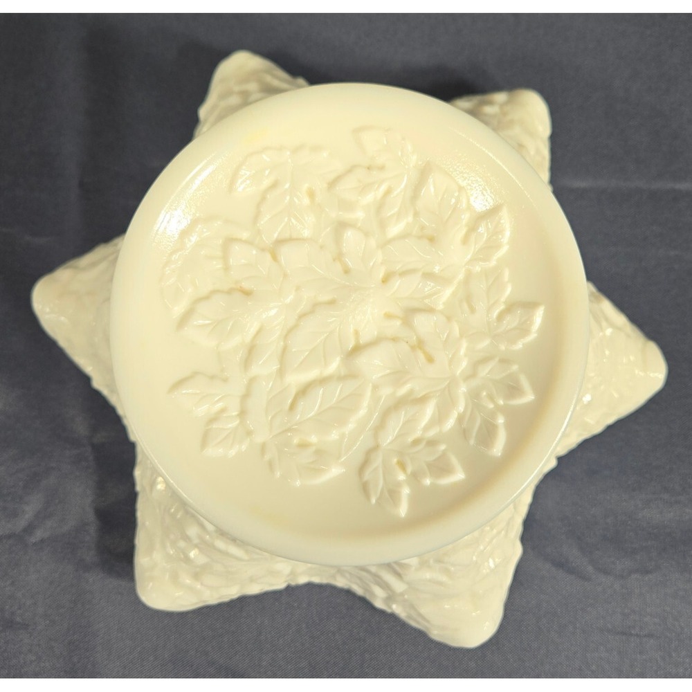 Vintage Westmoreland Bramble Milk Glass Crimped Round Bowl 10" Maple Leaf Footed - Picture 8 of 8